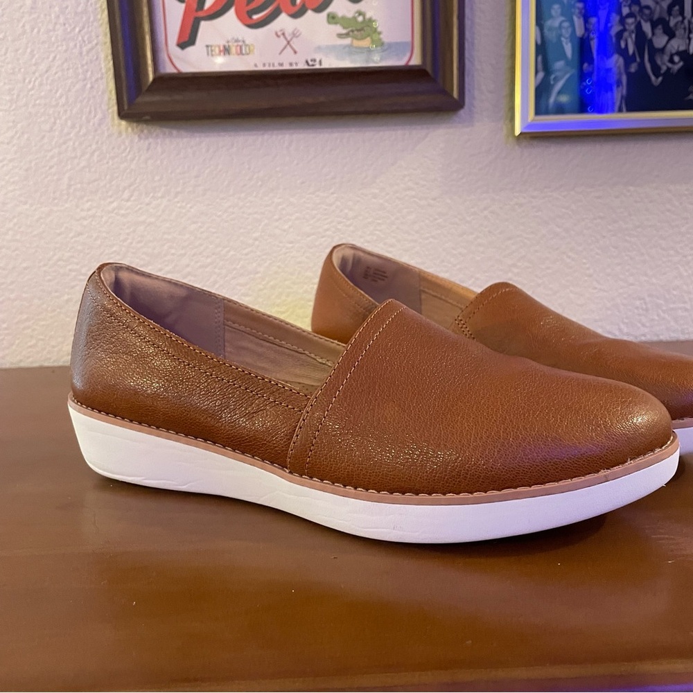Fitflop Brown Leather Loafers Comfortable Wear All Day Women’s Size 8 - Picture 4 of 6